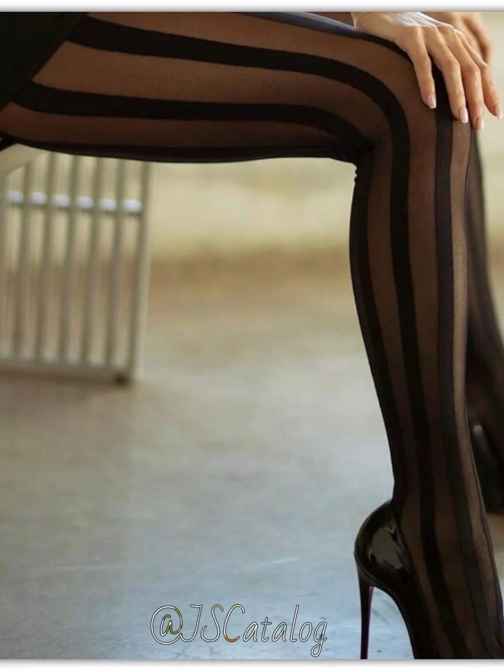 JSCatalog Black Sheer Vertical-Strip Tights
